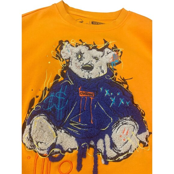 Civilized mens Orange bear graphic embroided Crewneck Sweatshirt Size Medium SKU - Picture 2 of 10